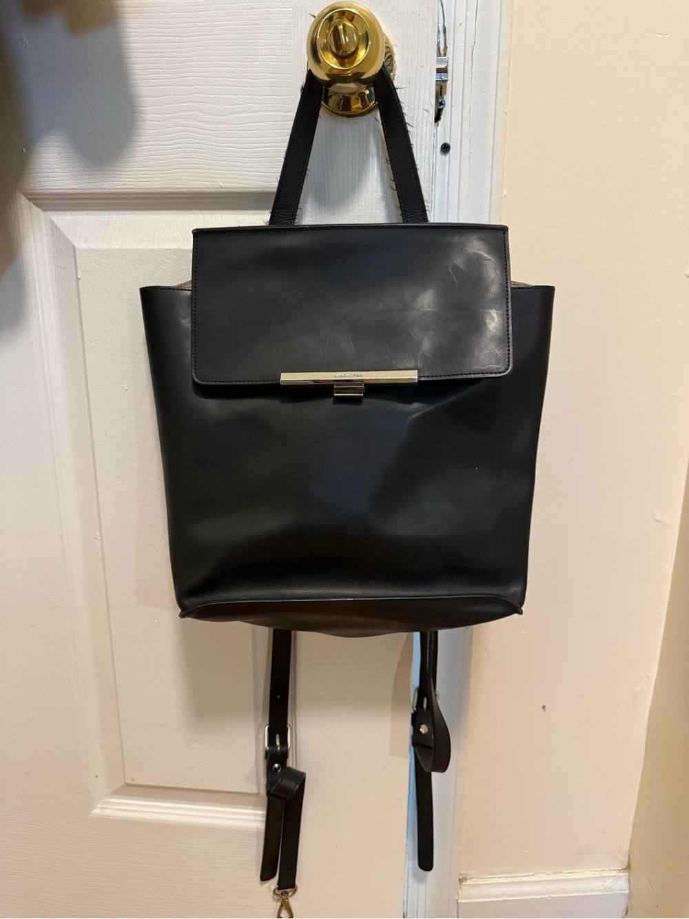 Lancaster Black Genuine Leather Women's Backpack - Minimal Design, France
